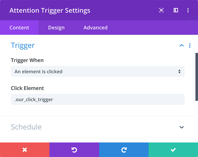 Divi Attention! plugin Trigger toggle settings
