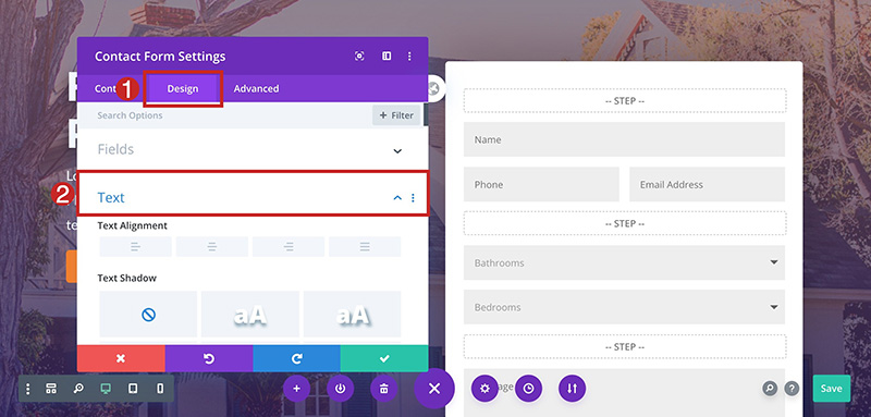 Divi multistep contact form text toggle.